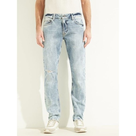 Guess Men's Eco Slim Tapered Jeans Distressed Freemont Wash Size 36